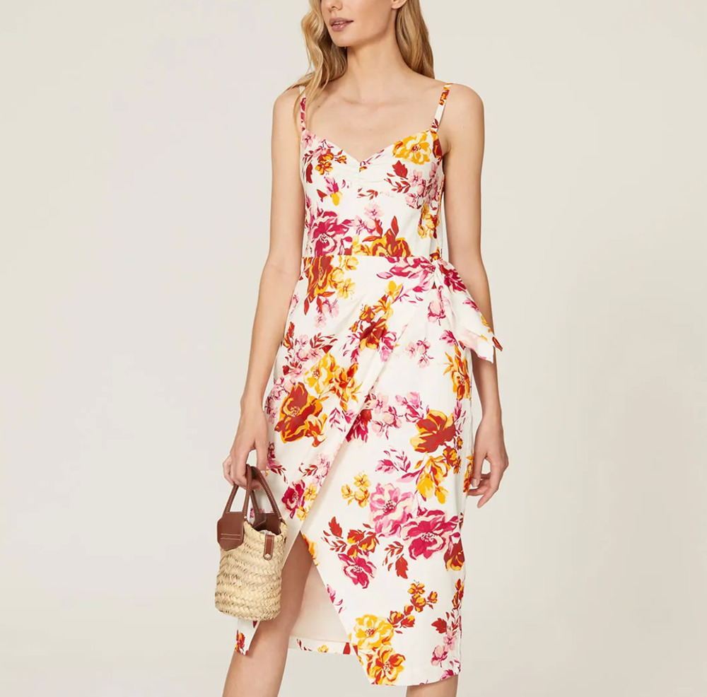 Great Jones Floral Midi Slip Dress SIZE 14 Cocktail Cotton Ruched Designer $250